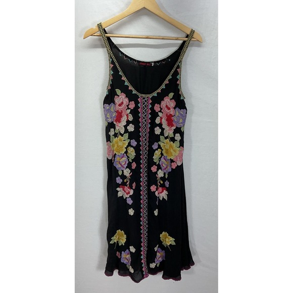 Johnny Was Dresses & Skirts - Johnny Was Embroidered Peta Slip Dress‎ Size S Black Boho Festival Rayon Sheer
